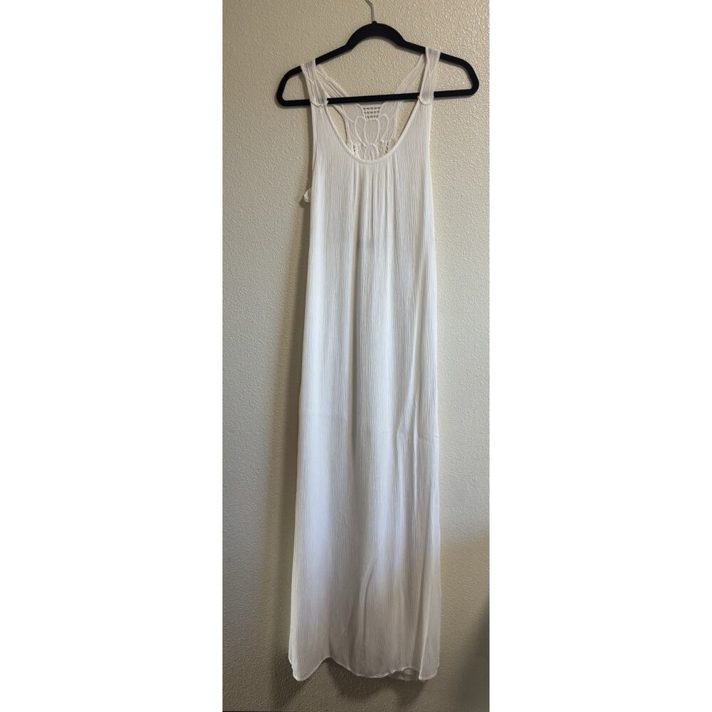 Lulus White Gauze Maxi Dress Crochet Back Sleeveless Boho Wedding Flowy Size S